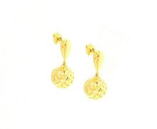 Load image into Gallery viewer, 18K YELLOW GOLD PENDANT EARRINGS, 10mm WORKED SHPERE BALLS, LENGTH 20mm
