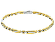 18K YELLOW WHITE GOLD MAN BRACELET ALTERNATE ROUNDED OVAL PLATES 5mm, 21cm 8.3