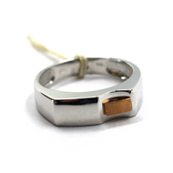 18K WHITE ROSE GOLD MAN 6.5mm BAND RING MODERN TWO TONE SQUARED & SATIN.