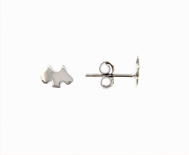 18k white gold earrings with shiny luster dog puppy worked made in Italy 0.28 in.