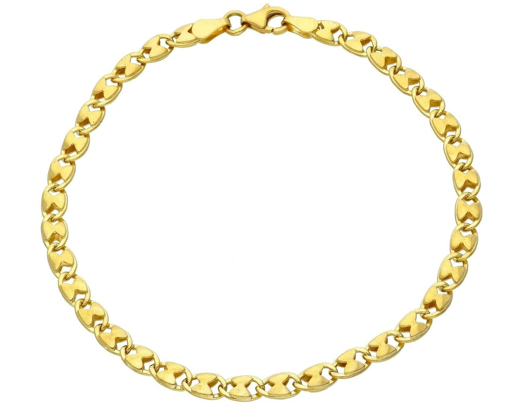 18K YELLOW GOLD BRACELET 4mm OVAL ROUNDED HOURGLASS LINK 21cm 8.3