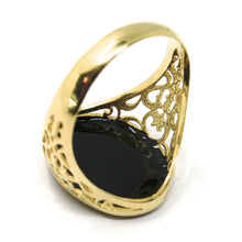 Load image into Gallery viewer, 18k yellow gold band man ring, nautical anchor, finely worked, black enamel

