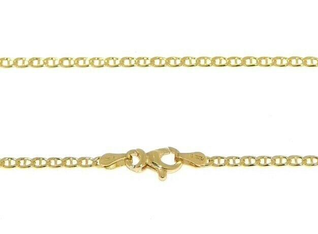 18K YELLOW GOLD CHAIN FLAT BOAT MARINER OVAL NAUTICAL THIN LINK 2mm, 45 cm, 18