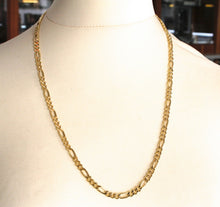 Load image into Gallery viewer, 18k gold figaro gourmette rounded chain 4 mm width, 24&quot;, alternate 3+1 necklace.
