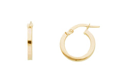 Load image into Gallery viewer, 18K YELLOW GOLD CIRCLE EARRINGS DIAMETER 10 MM WITH SQUARE TUBE, MADE IN ITALY.
