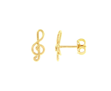 18K YELLOW GOLD EARRINGS, TREBLE CLEF VIOLIN KEY SMALL 7mm 0.28