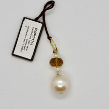 Load image into Gallery viewer, SOLID 18K YELLOW GOLD PENDANT WITH WHITE FW PEARL AND BEER QUARTZ MADE IN ITALY
