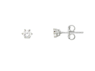 18K WHITE GOLD STUD EARRINGS WHITE 4mm CUBIC ZIRCONIA, 6 PRONG, SOLITAIRE.