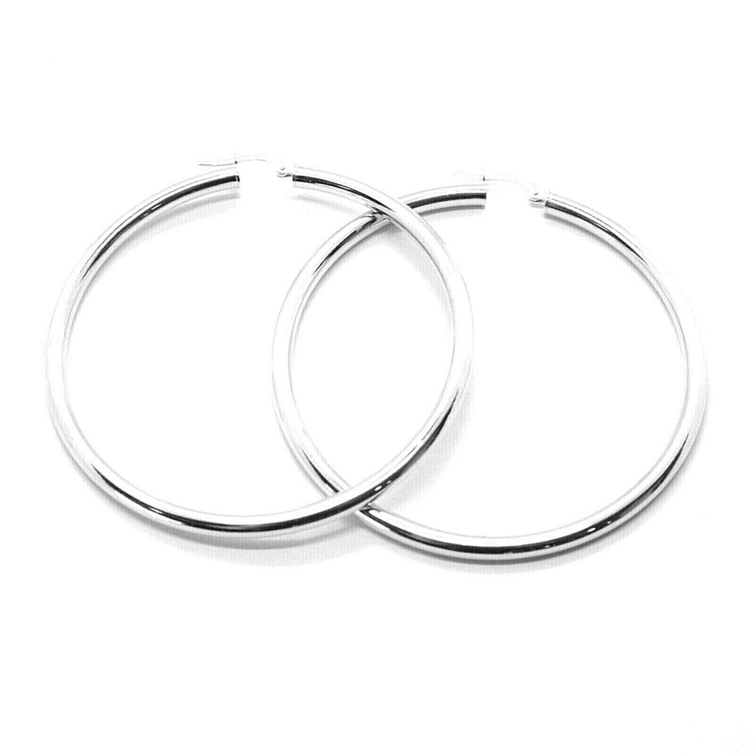 18k white gold round circle earrings diameter 50 mm, width 3 mm, made in Italy