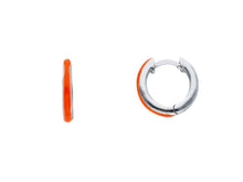 Load image into Gallery viewer, 18K WHITE GOLD ORANGE ENAMEL CIRCLE HOOPS 10mm x 2mm EARRINGS, MADE IN ITALY.
