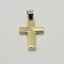 Load image into Gallery viewer, 18k white and yellow gold cross stylized very luster made in Italy 1.2 inches.
