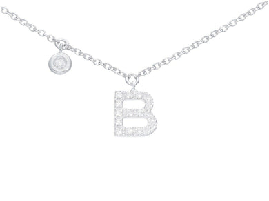18k white gold necklace, pendant mini initial letter B, 0.7 cm, 0.3