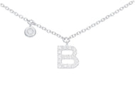 18k white gold necklace, pendant mini initial letter B, 0.7 cm, 0.3
