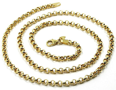 9K YELLOW GOLD CHAIN ROLO CIRCLE LINKS 3.5 MM THICKNESS, 24 INCHES, 60 CM.