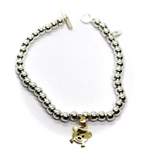 Load image into Gallery viewer, 925 STERLING SILVER SPHERES BRACELET, 9K YELLOW GOLD 12mm PUPPY BEAR PENDANT.
