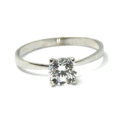 SOLID 18K WHITE GOLD RING, SOLITAIRE WITH CUBIC ZIRCONIA 0.90 CARATS ITALY MADE.