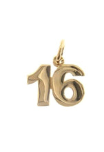 Load image into Gallery viewer, 18k yellow gold number 16 sixteen small pendant charm, 0.4&quot;, 10mm.
