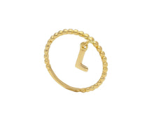 Load image into Gallery viewer, 18K YELLOW GOLD RING, SMALL 1mm SQUARES WIRE AND 5mm LETTER INITIAL L PENDANT.
