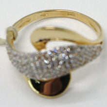 Load image into Gallery viewer, SOLID 18K YELLOW GOLD BAND ZIRCONIA RING, ONDULATE, WAVE, WOVEN, MADE IN ITALY.
