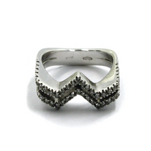 Load image into Gallery viewer, SOLID 18K WHITE GOLD DOUBLE ONDULATE SQUARE WAVE BAND 0.44 ct DIAMONDS RING.
