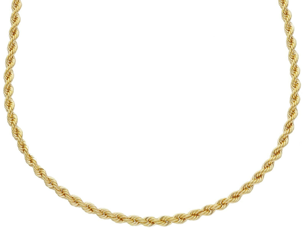 9K YELLOW GOLD 2.8mm ROPE CHAIN BRAID ROPE CORD, HOLLOW NECKLACE, LENGTH 23.6