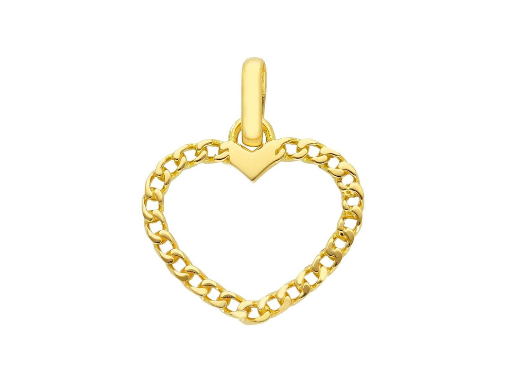 SOLID 18K YELLOW GOLD 15mm HEART PENDANT CHARM, GOURMETTE, LUMINOUS, SMOOTH.