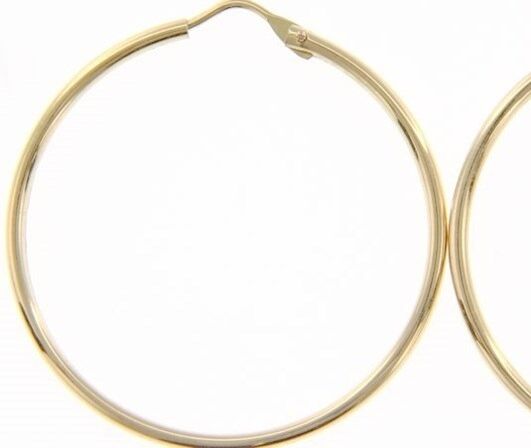 18K YELLOW GOLD ROUND CIRCLE EARRINGS DIAMETER 30 MM WIDTH 1.7 MM, MADE IN ITALY.