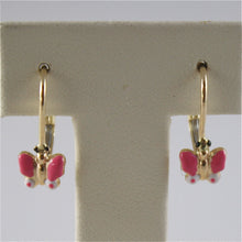 Load image into Gallery viewer, solid 18k yellow gold pendant leverback earrings with butterfly made in Italy.
