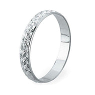 18K WHITE GOLD WEDDING BAND 3mm THICK RING MARRIAGE ENGAGEMENT WORKED HAMMERED.