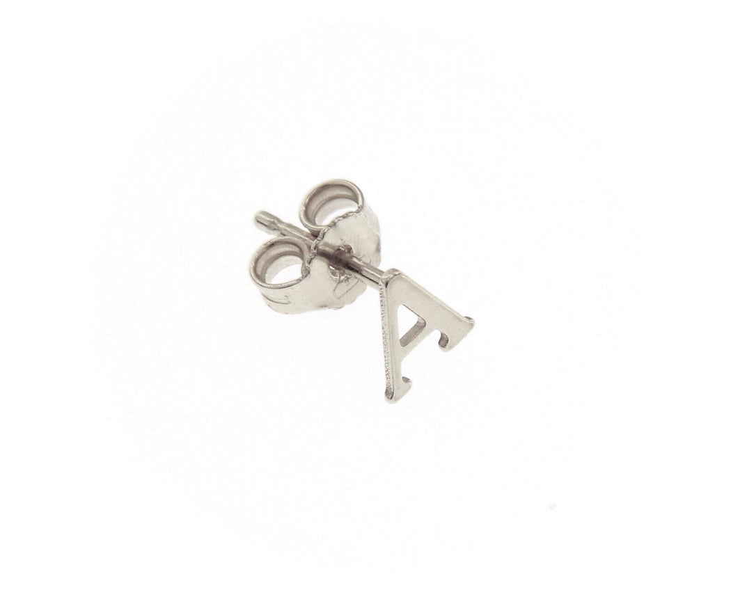 18K WHITE GOLD BUTTON SINGLE EARRING, FLAT SMALL LETTER INITIAL A 6mm 0.24