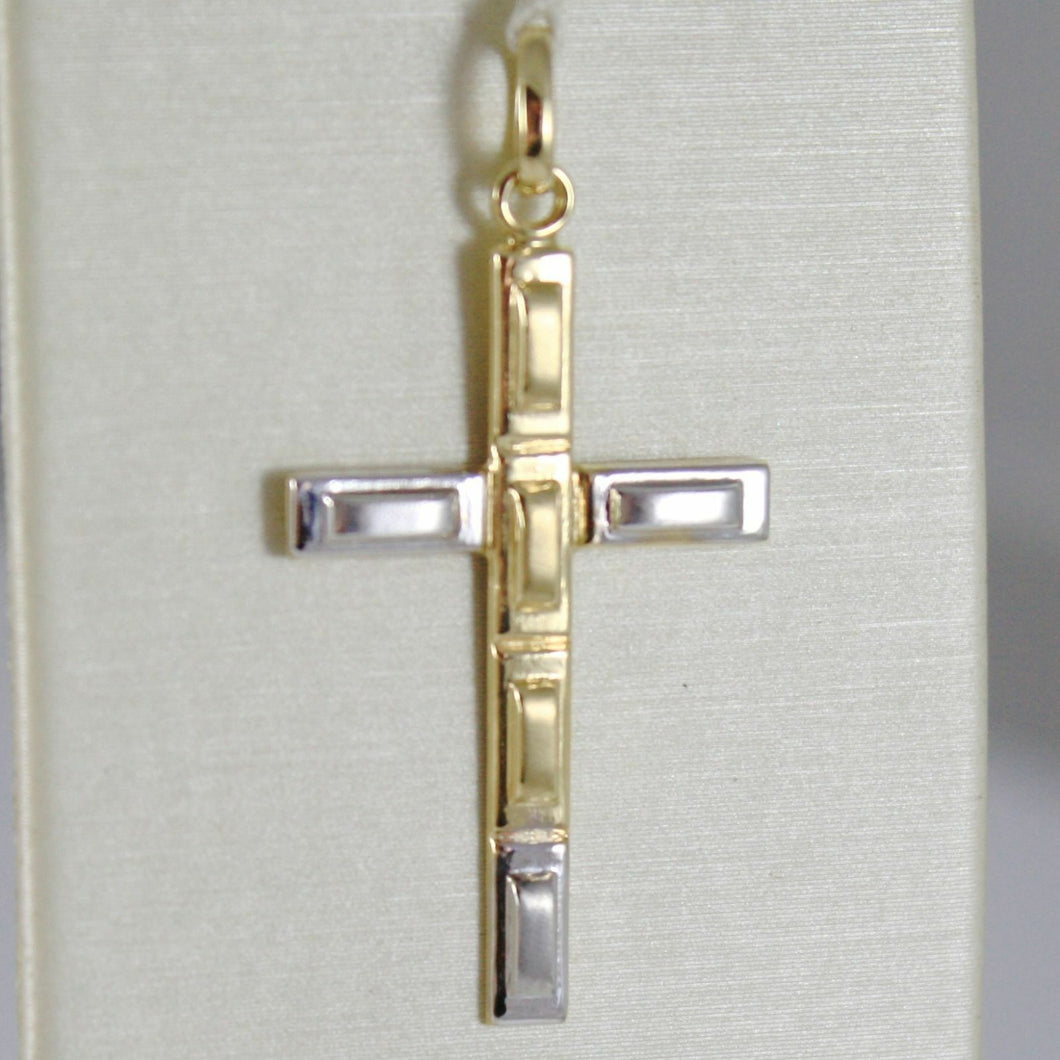 18k white and yellow gold cross stylized very luster made in Italy 1.34 inches.