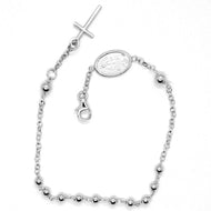 18k white gold rosary bracelet, 3 mm spheres, cross & miraculous medal.