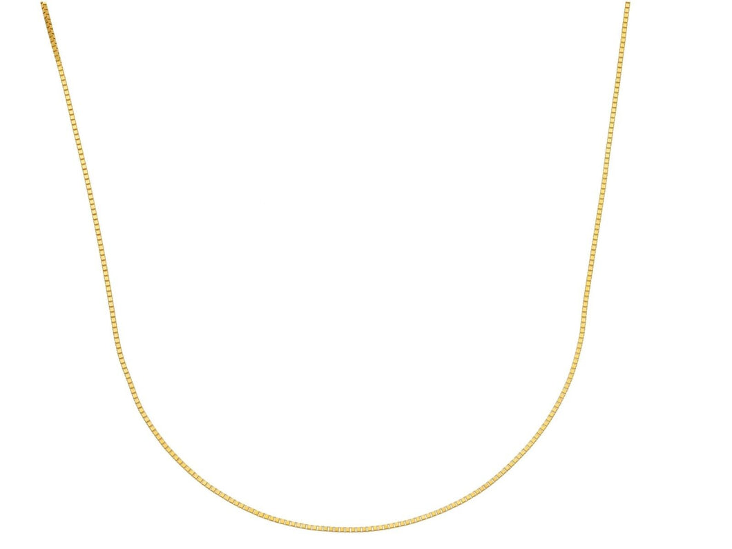 9K YELLOW GOLD CHAIN THIN 0.7mm VENETIAN SQUARE LINK, NECKLACE, LENGTH 16.5