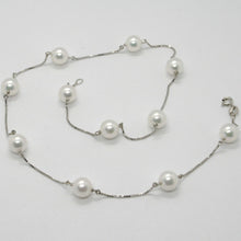 Load image into Gallery viewer, 18k white gold necklace, venetian chain alternate with Akoya white pearls 8.5 mm
