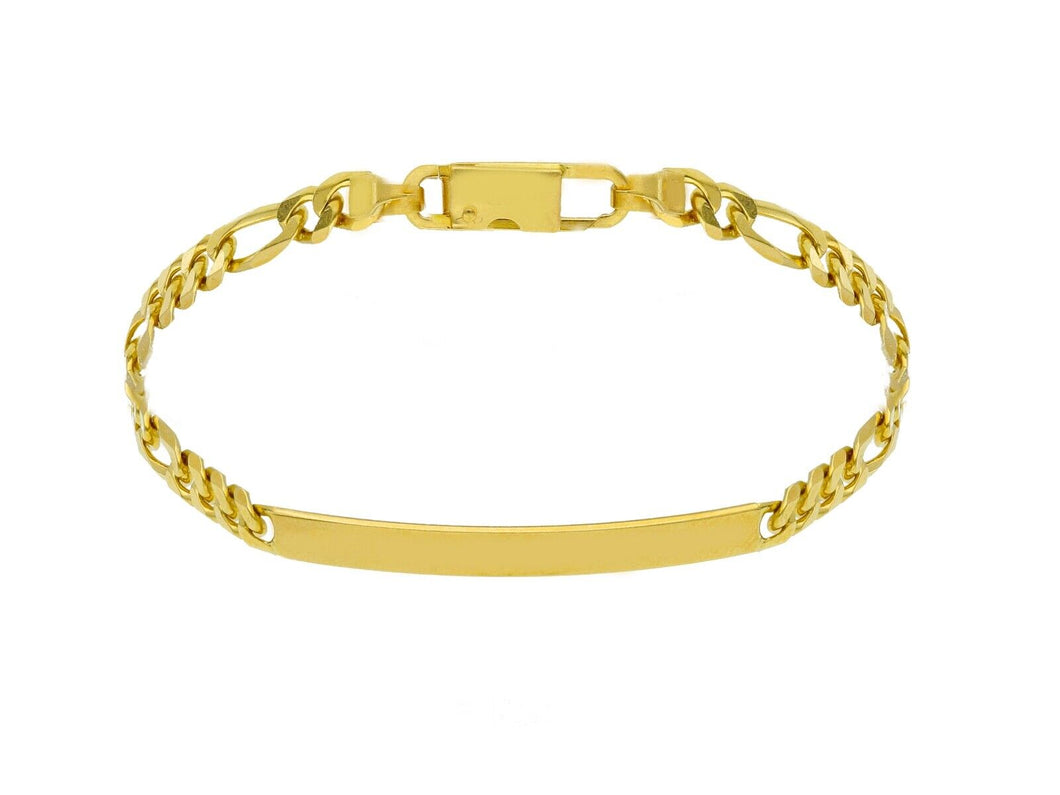 SOLID 18K YELLOW GOLD BRACELET 3.5mm FIGARO 3+1 CUBAN CURB ENGRAVING PLATE, 7.5