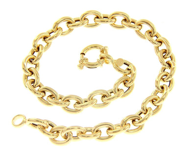 18K YELLOW GOLD BRACELET TUBULAR OVAL ROLO ROUNDED 7x9mm CIRCLE LINKS, 20cm 7.9