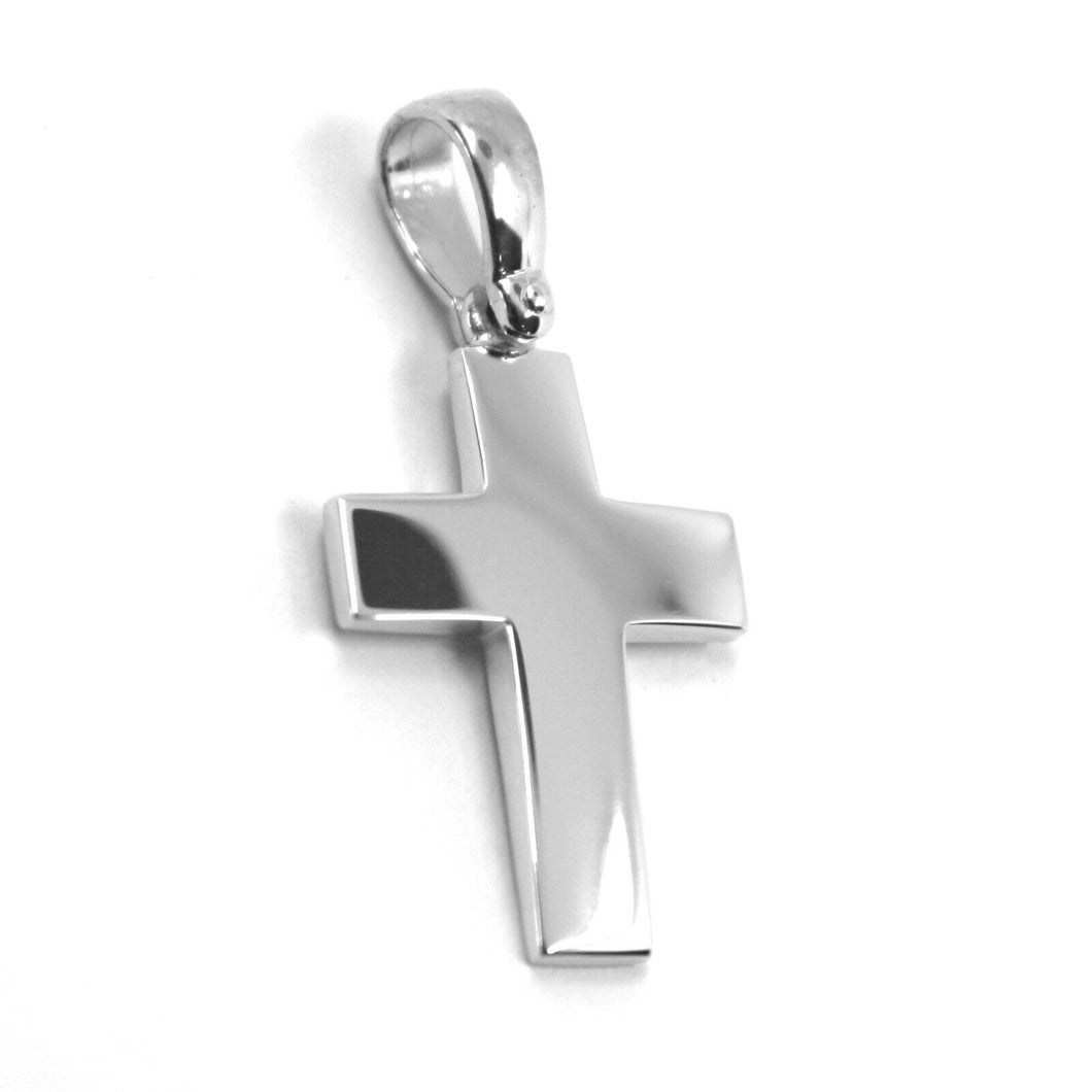 SOLID 18K WHITE GOLD CROSS, SQUARE ROUNDED 18mm, 0.71 inches, MADE IN ITALY