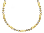 18K YELLOW WHITE GOLD CHAIN NECKLACE 4mm ALTERNATE 3+1 ROUNDED OVALS, 24