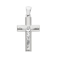 18K WHITE GOLD ROUNDED CROSS PENDANT, SMOOTH WITH JESUS CHRIST, LENGTH 29mm.