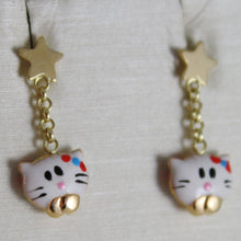 Load image into Gallery viewer, 18k yellow gold pendant child kids earrings glazed cat cats star made in Italy.
