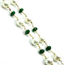 Load image into Gallery viewer, 18k yellow gold 18&quot; necklace, alternate green emerald &amp; white freshwater pearls
