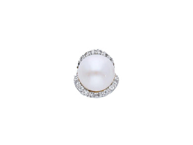 18k white gold pendant charm round freshwater white pearl 8 mm cubic zirconia.
