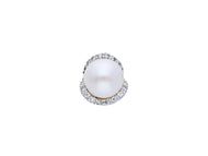 18k white gold pendant charm round freshwater white pearl 8 mm cubic zirconia.