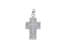 Load image into Gallery viewer, 18K WHITE GOLD 15mm SQUARED CROSS WITH WHITE ROUND CUBIC ZIRCONIA
