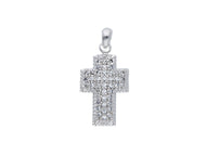 18K WHITE GOLD 15mm SQUARED CROSS WITH WHITE ROUND CUBIC ZIRCONIA.