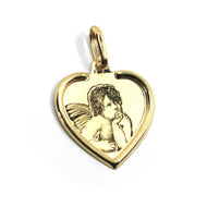 18K YELLOW HEART GOLD FLAT MEDAL 19mm GUARDIAN ANGEL, MADE IN ITALY.