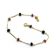 Load image into Gallery viewer, 18k yellow gold square rolo bracelet faceted purple tourmaline and black spinel.
