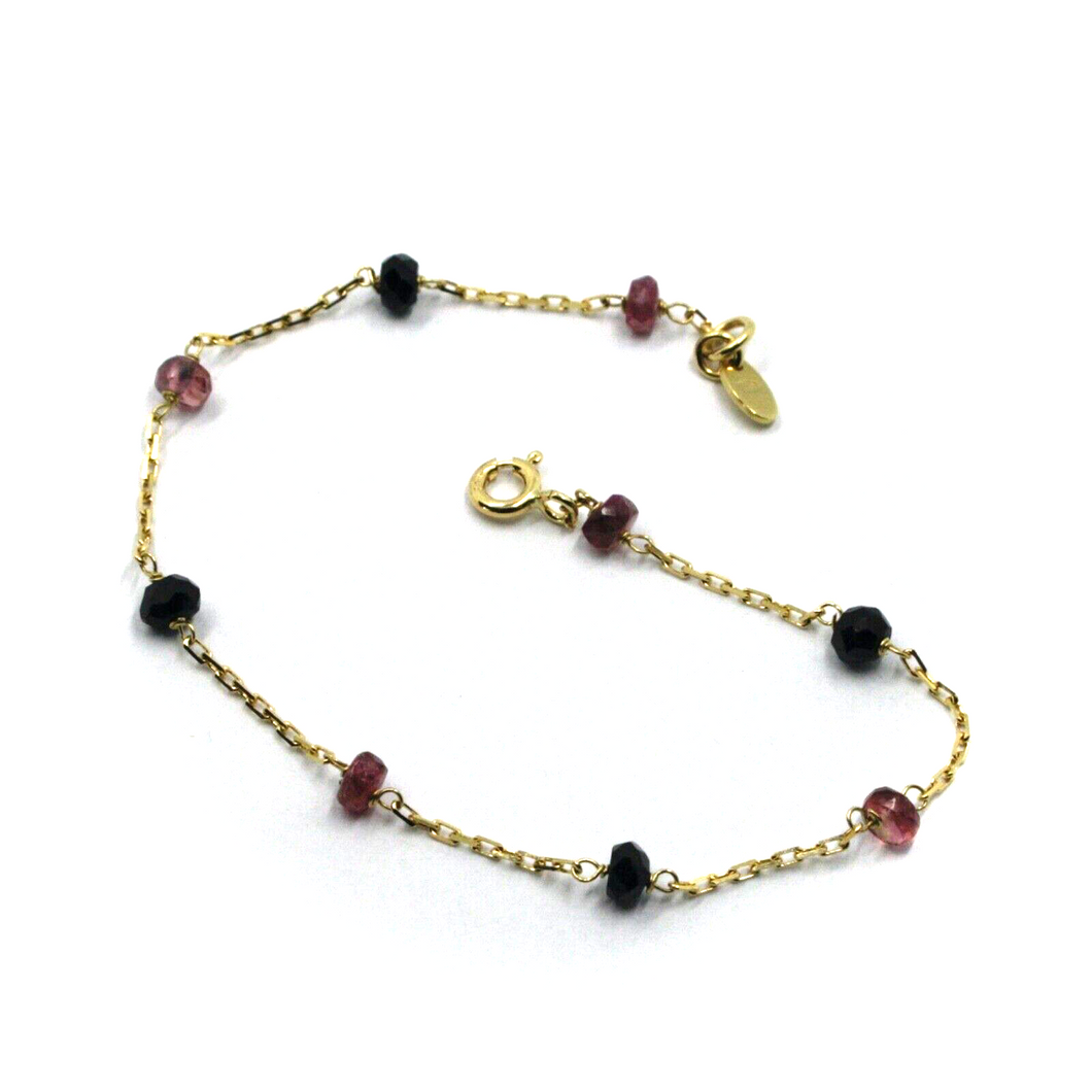 18k yellow gold square rolo bracelet faceted purple tourmaline and black spinel.