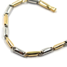 Load image into Gallery viewer, 18k white yellow gold kids bracelet rounded alternate tube links, 16.5 cm, 6.5&quot;

