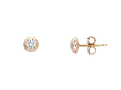 18K ROSE GOLD BEZEL EARRINGS CUBIC ZIRCONIA WITH FRAME SOLITAIRE DIAMETER 5mm.